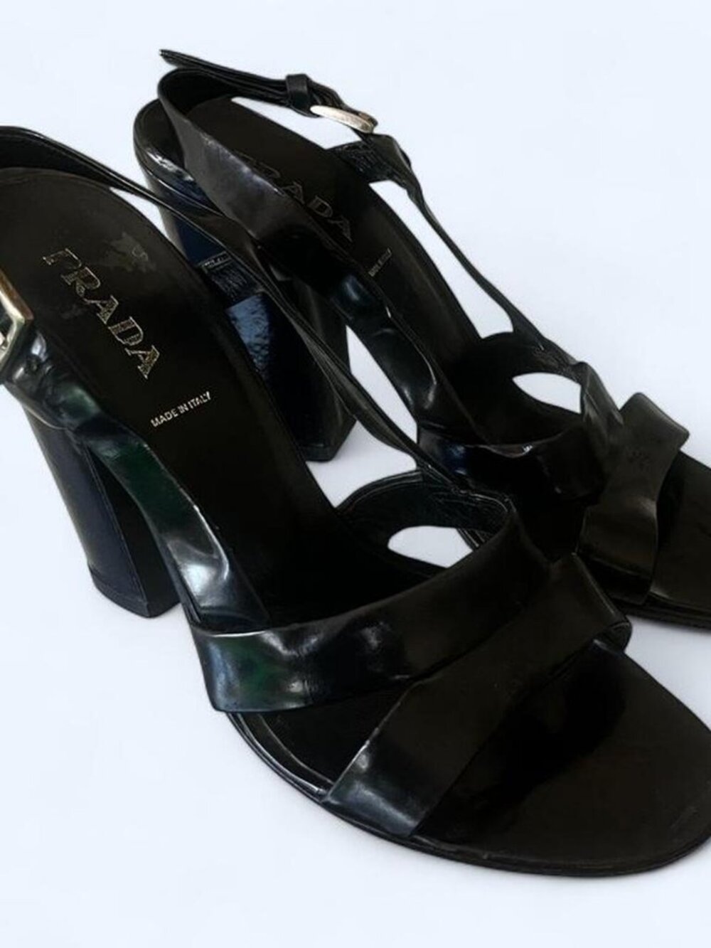 Prada Black Patent Leather Buckle Heel Sandals EU39 US 8.5 - Picture 6 of 6